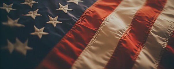 An artistic close-up of the American flag, showcasing its vibrant colors and iconic stars and stripes.