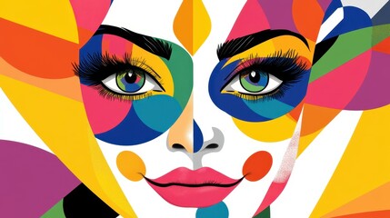 Canvas Print - Experience the vibrant charm of a circusthemed portrait, showcasing captivating face art on a woman against a clean backdrop.