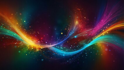 Vibrant abstract background with blurred lights and colorful swirls.