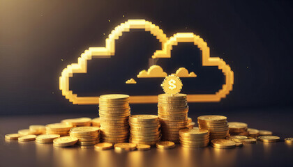 Stack of Gold Coins with a Glowing Cloud