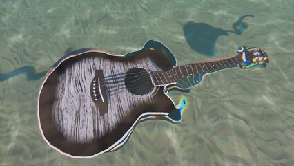 Wall Mural - guitar on the water