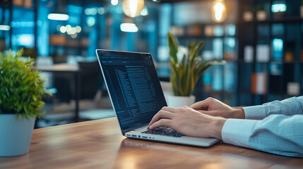 Wall Mural - Young businessman or corporate employee using laptop at office