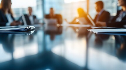 Wall Mural - A Close-Up of a Meeting Table with Papers and a Pen