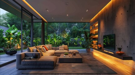 Poster - Modern Living Room with Tropical View