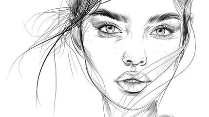 black line drawing of a woman's face