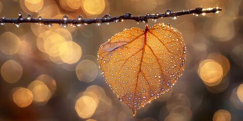 Canvas Print - A close up of an autumn leaf hanging from a branch, generative AI