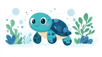 Wall Mural - Explore a charming turtle illustration that adds a splash of color and creativity to your vibrant design projects.