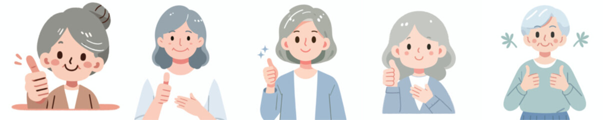 Wall Mural - vector set of grandmother expressing thumbs up in flat design style