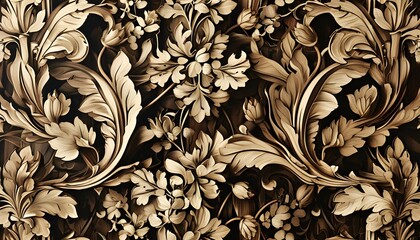 Wall Mural - intricately carved gilded wooden frieze adorned with exquisite acanthus leaves and floral patterns