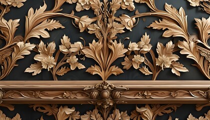 Wall Mural - intricately carved gilded wooden frieze adorned with exquisite acanthus leaves and floral patterns