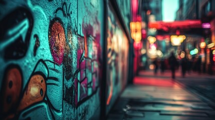 Canvas Print - Graffiti on The Wall Cyberpunk City Background