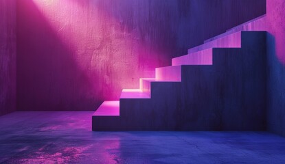 Wall Mural - Neon Glow on Concrete Stairs