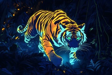 tiger in the night with neon