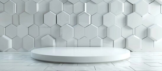 Wall Mural - white podium with abstract hexagon walls