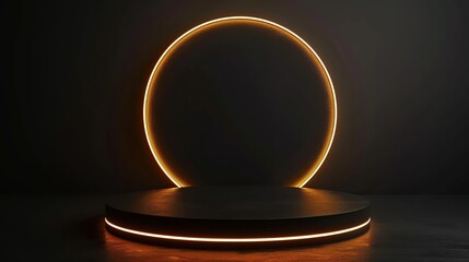 Canvas Print - Circular Neon Light Display for Product Showcase