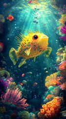 Wall Mural - fish swimming in aquarium