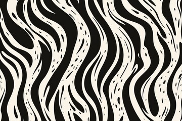 Abstract pattern of black and white wavy lines with spots.