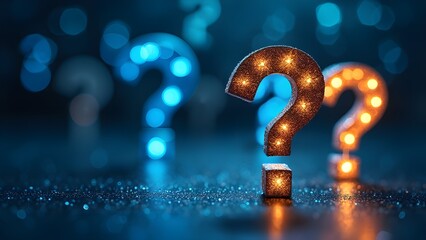 digital 3d question mark with binary code, ai in question answering system with blure qustion marks 