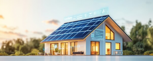 modern house with solar panels showcasing sustainable energy and eco-friendly living in a tranquil s