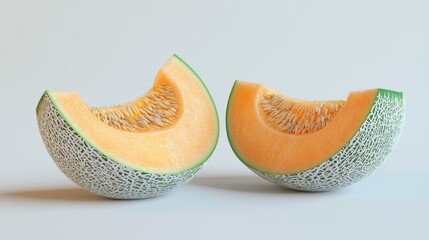 Fresh Cantaloupe Halves in 3D Detail on White Background