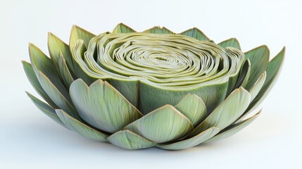 Sticker - Detailed 3D Render of Fresh Artichoke Half on White Background with Vibrant Layers and Colors