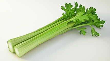 Sticker - Fresh Celery Stalk 3D Model - Crisp Texture and Vibrant Green Color on White Background at 45 Degrees Angle