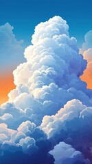 Wall Mural - Colorful clouds towering in the evening sky at sunset, illuminated by warm hues of orange and blue