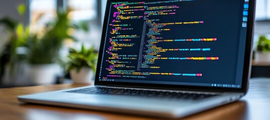 Software Development Code on Computer Screen in Modern Office Setting With Blurred Background