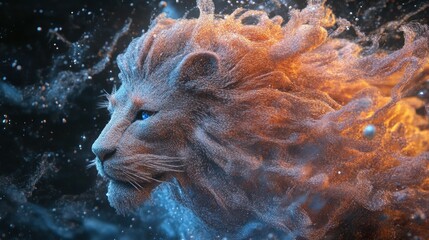 Poster - Fiery Lion in a Digital Vortex