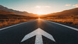 © Dream Stock - long road with white arrow toward horizon, straight road with an arrow painted on it leading to the horizon, symbolizing goal setting and achievement
