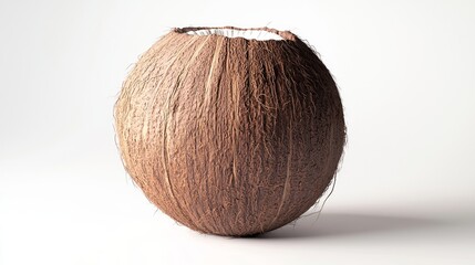 Fresh Coconut 3D Render with Textured Exterior on White Background at 45-Degree Angle