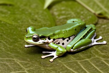 Wall Mural - Cute Green Frog Isolated on White Background