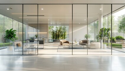 Canvas Print - Modern Living Space with Glass Walls and Lush Greenery