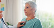 © WesLens/peopleimages.com - Stethoscope, examination and woman with doctor in office for medical, checkup or heart health. Healthcare, worker and assessment of patient at clinic for cardiac evaluation, help or respiratory sound