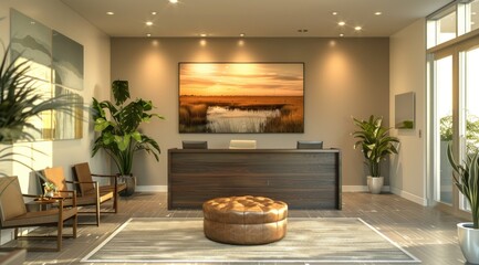 Canvas Print - Modern Lobby Interior Design with a Rustic Touch