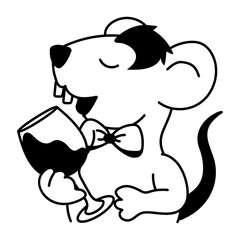 Sticker - A doodle style icon of rat drinking 