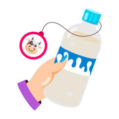 Wall Mural - A flat sticker of dairy beverage bottle with hanging tag 