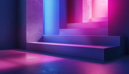 Canvas Print - Neon Lights Illuminate Concrete Steps