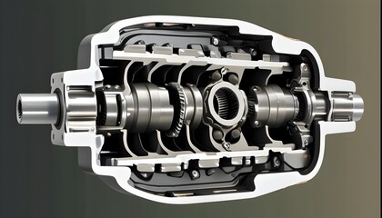 Wall Mural - Detailed cross-section illustration of a car gearbox and clutch mechanism