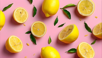 Wall Mural - Vibrant yellow lemon motif against a playful pink backdrop