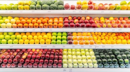 Poster - A Colorful Display of Fruits and Vegetables in a Supermarket