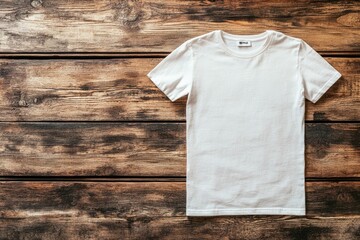 Wall Mural - Plain white t-shirt on a wooden surface.