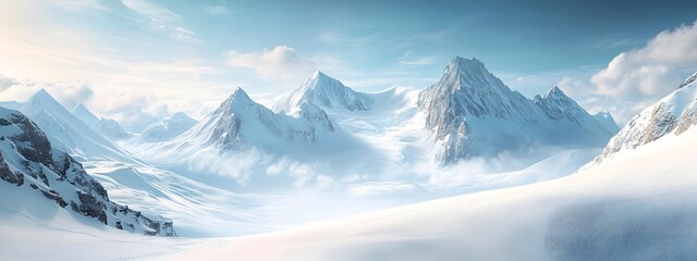 Sticker - Beautiful snow-covered mountains against the blue sky. Panoramic view of a winter landscape in the highlands