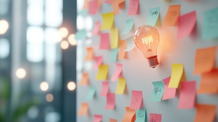 Sticker - A whiteboard covered in colorful sticky notes and sketches, representing a brainstorming session buzzing with creativity.