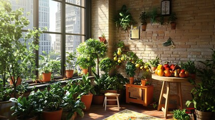 Wall Mural - Urban Oasis: A Room Filled with Plants and Sunlight