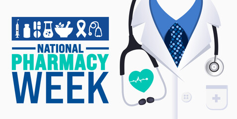 Wall Mural - national pharmacy week background or banner design template is observed every year in October. Holiday concept. Template for card, poster, placard, template. eps 10