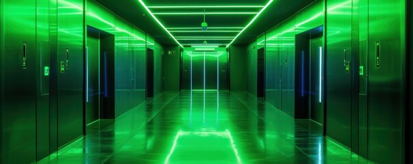 Poster - Green Neon Hallway