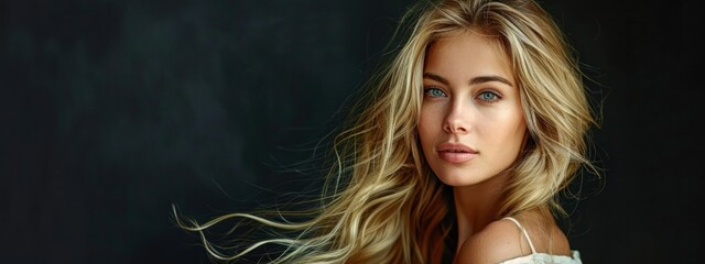 Wall Mural - Portrait of a Woman with Blond Hair and Blue Eyes