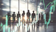 © Who is Danny - Crowd of backlit businessmen and women in blurry office with forex chart and panoramic city and sky view. Team, future, finance and success concept. Double exposure.