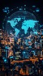 © Ilja - Global Network, Futuristic Cityscape Glowing, Data Connections, Technology, Digital HUD Innovation